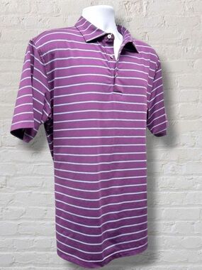Peter Millar Summer Comfort Shirt Lavender Stripe Moisture Wick Golf Polo Size L